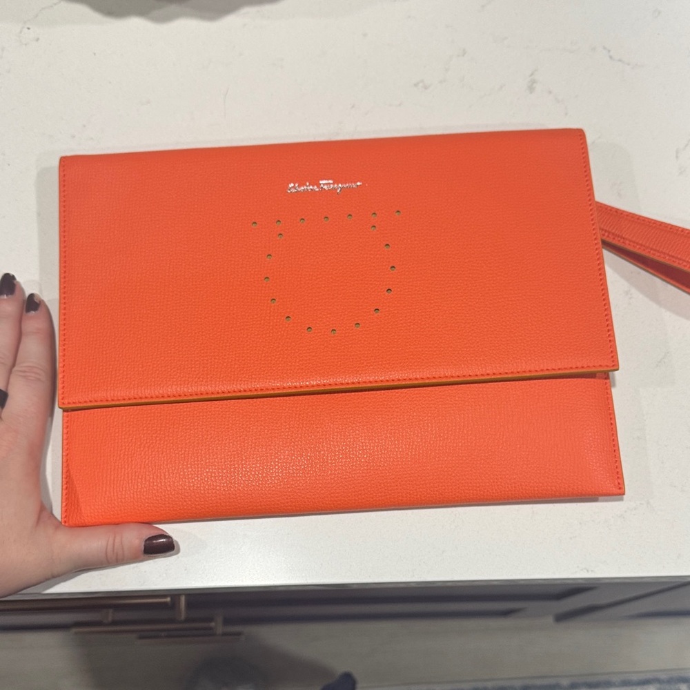 Salvatore Ferragamo Vibrant Orange Leather Clutch